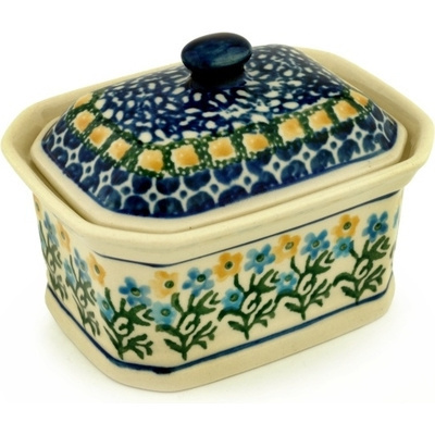 Polish Pottery Mini Cake Box 4&quot;, Salt Box, Field Of Wildflowers