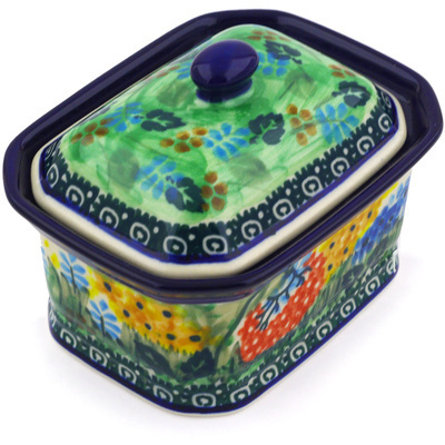 Polish Pottery Mini Cake Box 4&quot;, Salt Box, Garden Delight UNIKAT