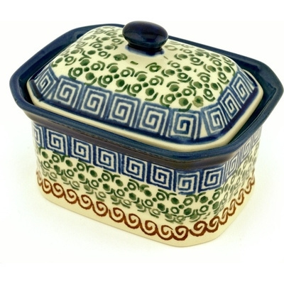 Polish Pottery Mini Cake Box 4&quot;, Salt Box, Grecian Sea