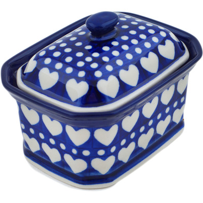 Polish Pottery Mini Cake Box 4&quot;, Salt Box, Heart To Heart