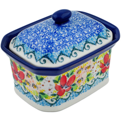 Polish Pottery Mini Cake Box 4&quot;, Salt Box, Petal Dance UNIKAT