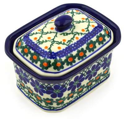 Polish Pottery Mini Cake Box 4&quot;, Salt Box, Primrose Trellis