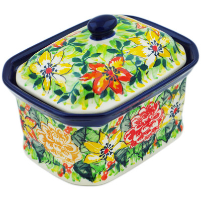 Polish Pottery Mini Cake Box 4&quot;, Salt Box, Summer In The 60&#039;s UNIKAT