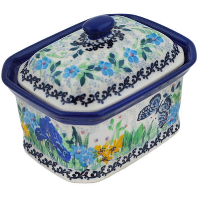 Polish Pottery Mini Cake Box 4&quot;, Salt Box, Sweet Nectar UNIKAT
