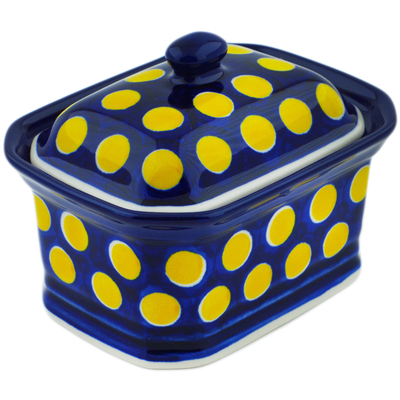 Polish Pottery Mini Cake Box 4&quot;, Salt Box, Yellow Dots