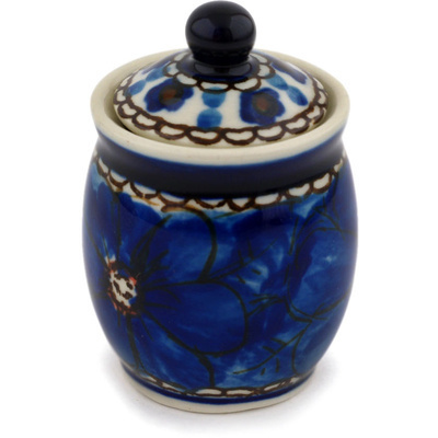 Polish Pottery Mini Jar 2&quot; Cobalt Poppies UNIKAT