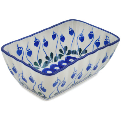 Polish Pottery Mini loaf pan Bleeding Heart Peacock