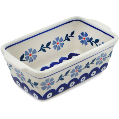 Polish Pottery Mini loaf pan Peacock Forget-me-not