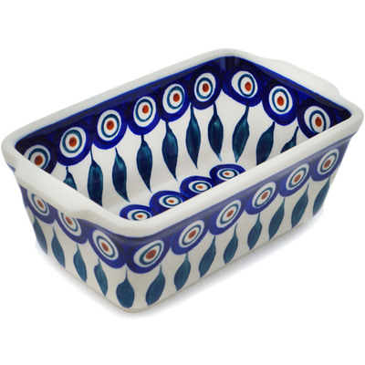 Polish Pottery Mini loaf pan Peacock