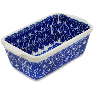 Polish Pottery Mini loaf pan Retro Blue Tulips