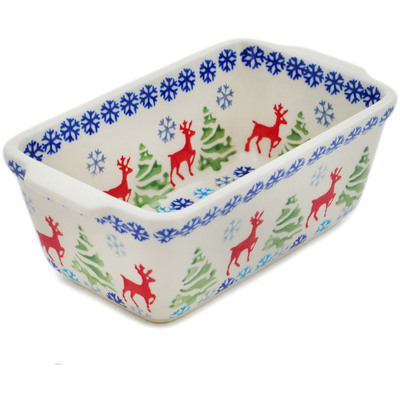 Polish Pottery Mini loaf pan Ring Around The Reindeer