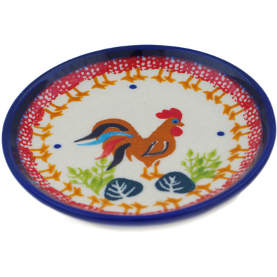 Polish Pottery Mini Plate 4&quot; Rooster Doodle-do UNIKAT