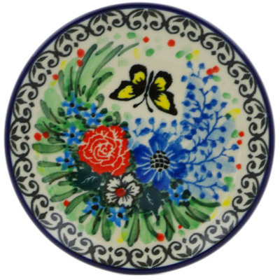 Polish Pottery Mini Plate, Coaster plate Baby&#039;s Breath Butterfly UNIKAT
