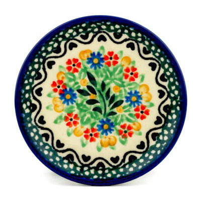Polish Pottery Mini Plate, Coaster plate Black Heart Garden UNIKAT