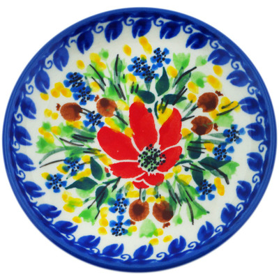 Polish Pottery Mini Plate, Coaster plate Blooming Daisies UNIKAT