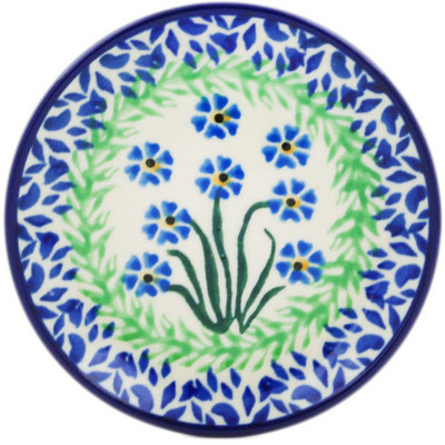 Polish Pottery Mini Plate, Coaster plate Blue April Showers