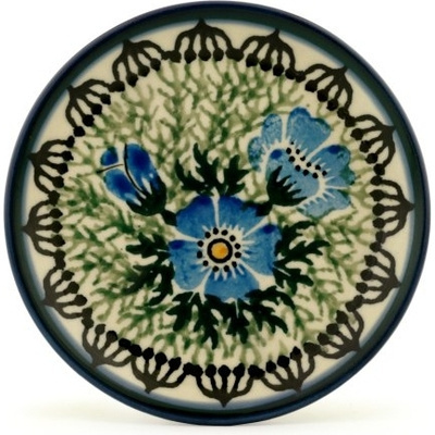 Polish Pottery Mini Plate, Coaster plate Blue Burst UNIKAT