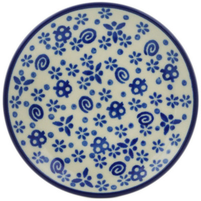 Polish Pottery Mini Plate, Coaster plate Blue Confetti