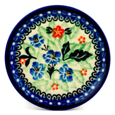 Polish Pottery Mini Plate, Coaster plate Blue Daffodil Surprise UNIKAT
