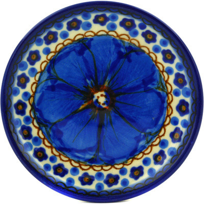 Polish Pottery Mini Plate, Coaster plate Blue Poppies UNIKAT