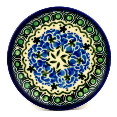 Polish Pottery Mini Plate, Coaster plate Blue Rose Delight UNIKAT