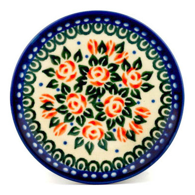 Polish Pottery Mini Plate, Coaster plate Bold Cabbage Rose UNIKAT