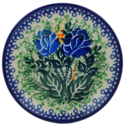 Polish Pottery Mini Plate, Coaster plate Brilliant Blue Rose UNIKAT