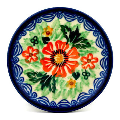 Polish Pottery Mini Plate, Coaster plate Brilliant Daisy UNIKAT