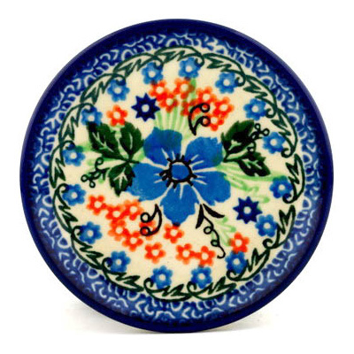 Polish Pottery Mini Plate, Coaster plate Brilliant Pansy UNIKAT