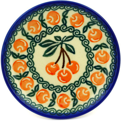 Polish Pottery Mini Plate, Coaster plate Cherries Jubilee