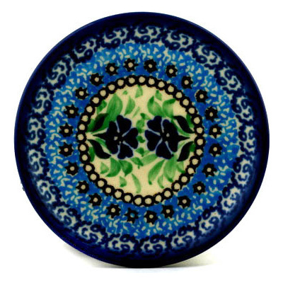 Polish Pottery Mini Plate, Coaster plate Cobalt Daisy Field UNIKAT