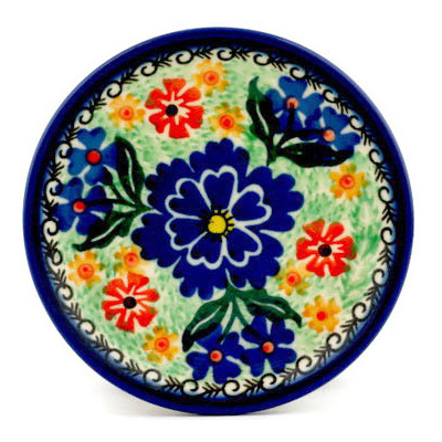 Polish Pottery Mini Plate, Coaster plate Cobalt Dance UNIKAT