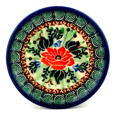Polish Pottery Mini Plate, Coaster plate Crtimson Lillies UNIKAT