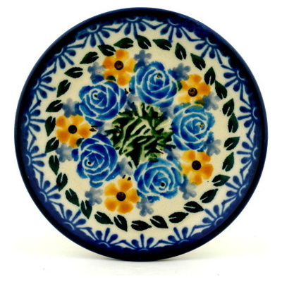 Polish Pottery Mini Plate, Coaster plate Daisies And Roses UNIKAT
