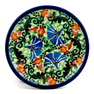 Polish Pottery Mini Plate, Coaster plate Dancing Chicory UNIKAT