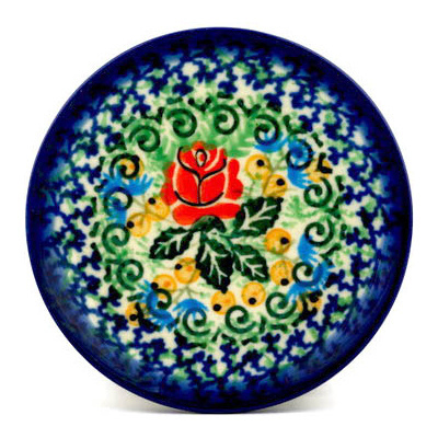 Polish Pottery Mini Plate, Coaster plate Dancing Roses UNIKAT