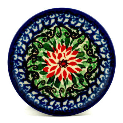 Polish Pottery Mini Plate, Coaster plate Delightful Dahlia UNIKAT