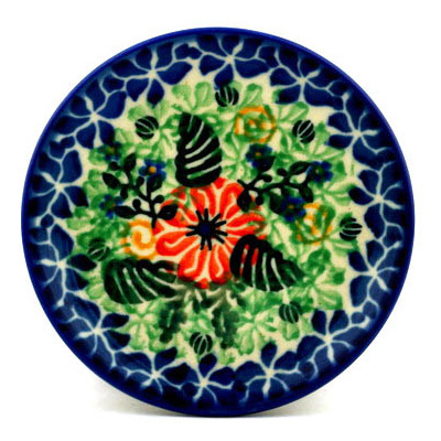 Polish Pottery Mini Plate, Coaster plate Electric Dahlia UNIKAT