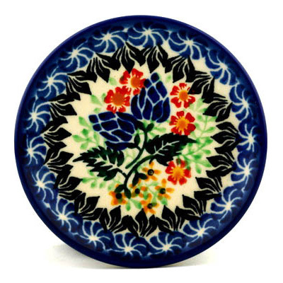 Polish Pottery Mini Plate, Coaster plate Emerald Lupines UNIKAT