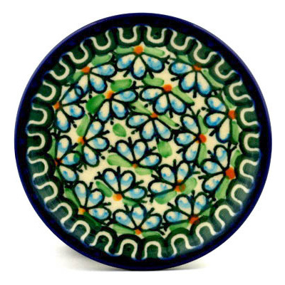 Polish Pottery Mini Plate, Coaster plate Fan Flower Frenzy UNIKAT