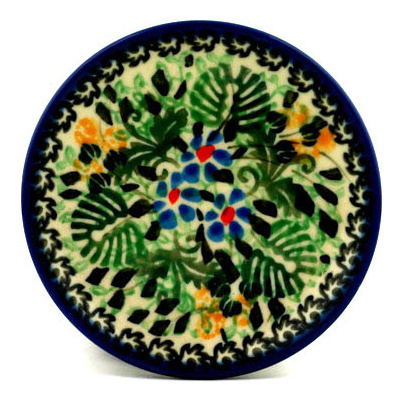 Polish Pottery Mini Plate, Coaster plate Fern Flower Wreath UNIKAT