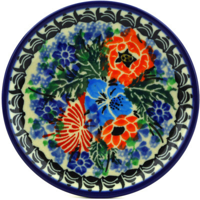 Polish Pottery Mini Plate, Coaster plate Fire Lilies UNIKAT