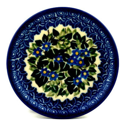 Polish Pottery Mini Plate, Coaster plate Forget-me-not Medley UNIKAT