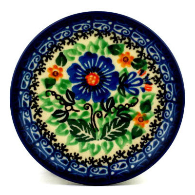 Polish Pottery Mini Plate, Coaster plate Grecian Blooms UNIKAT