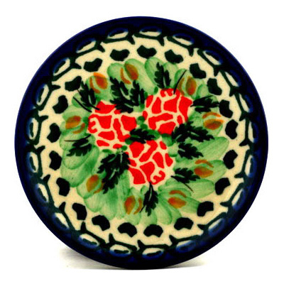 Polish Pottery Mini Plate, Coaster plate Kaleidoscope Of Roses UNIKAT