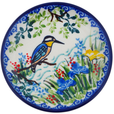 Polish Pottery Mini Plate, Coaster plate Kingfisher Bird UNIKAT