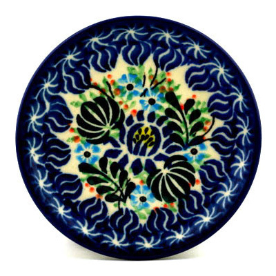 Polish Pottery Mini Plate, Coaster plate Lotus Wreath UNIKAT