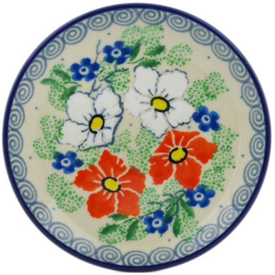 Polish Pottery Mini Plate, Coaster plate Lovely Hibiscus UNIKAT