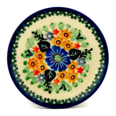Polish Pottery Mini Plate, Coaster plate Lovely Poppy Wreath UNIKAT