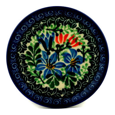 Polish Pottery Mini Plate, Coaster plate Morning Lilies UNIKAT